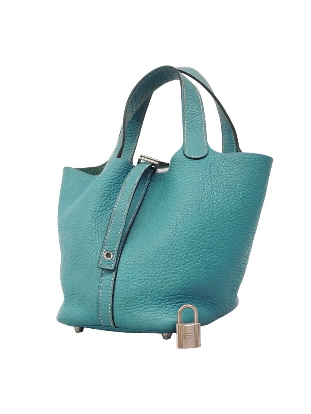 Hermes Handbag Picotin Lock PM Taurillon Clemence Blue Jean Silver